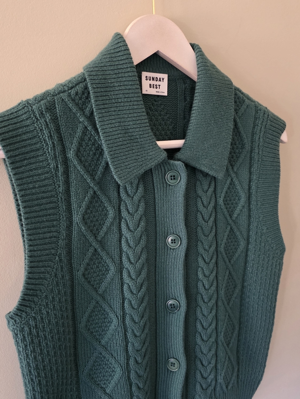 Sunday Best XS Coastal Cottagecore Fisherman Cable Knit Merino Wool Blend Vest - Picture 6 of 15